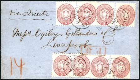 Stamp of Egypt » Austrian Post Offices 1866 (Apr 27) Cover from Alexandria to Liverpool,