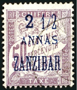 Stamp of Colonies françaises » Zanzibar (Poste française) 1897 ERREUR 2 1/2 au lieu de 5 annas sur 50c, obli