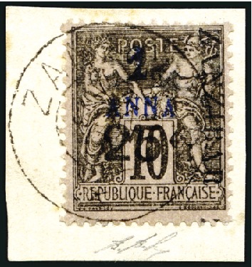 Stamp of Colonies françaises » Zanzibar (Poste française) 1897 2 1/2 et 25 sur 1a sur 10c obl. sur fragment,
