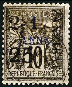 Stamp of Colonies françaises » Zanzibar (Poste française) 1897 2 1/2 et 25 sur 1a sur 10c obl., type IX, tir