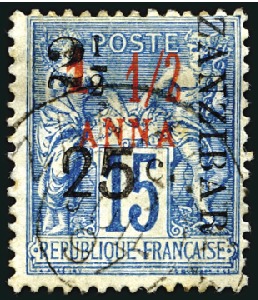 Stamp of Colonies françaises » Zanzibar (Poste française) 1897 2 1/2 et 25 sur 1 1/2a sur 15c obl., type IV,