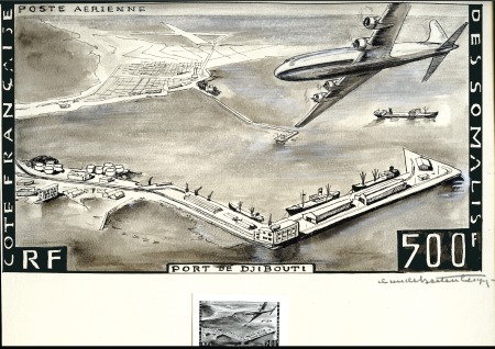 Stamp of Colonies françaises » Djibouti 1956 Phare de Ras-Bir, deux maquettes orignales de