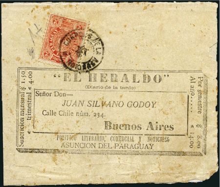 Stamp of Paraguay 1884 2c Red tied by Asuncion double circle with 6 