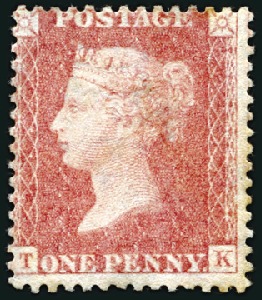 Stamp of Great Britain » 1854-70 Perforated Line Engraved 1d Pale Rose pl.49 TK with INVERTED WATERMARK, unu