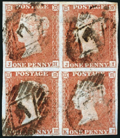 Stamp of Great Britain » 1841 1d Red 1d Red-Brown pl.107 JH/KI block of four with good