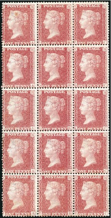 Stamp of Great Britain » 1854-70 Perforated Line Engraved 1d Red pl.50 PA/TC mint og block of 15, PA with to