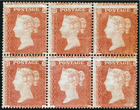 Stamp of Great Britain » 1854-70 Perforated Line Engraved 1d Red-Brown FJ/GL mint og block of 6, horizontal 