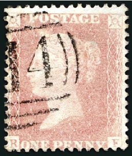 Stamp of Great Britain » 1854-70 Perforated Line Engraved 1d Pale Rose pl.55 RF with neat numeral cancel, ve