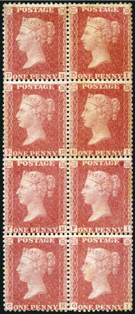 Stamp of Great Britain » 1854-70 Perforated Line Engraved 1d Red pl.R16 DH/GI mint og block of eight, DI wit
