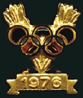 Stamp of Olympics Gold medal winner's lapel pin presented by the IOC
