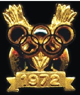Stamp of Olympics 1972 Sapporo gold medal winner's lapel pin present