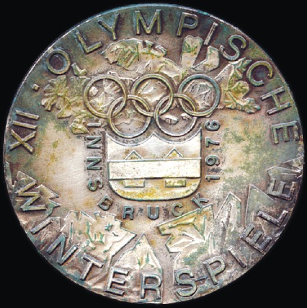 Stamp of Olympics » 1976 Innsbruck Participant's medal, 50mm, silvered bronze, showin