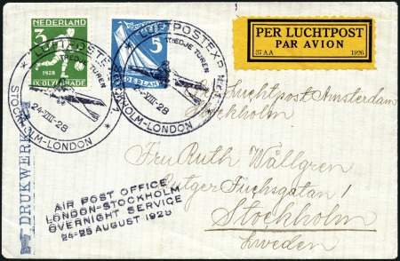 Stamp of Netherlands 1928 (Aug 24) Amsterdam-Stockholm overnight flight