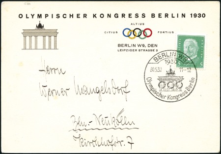 Stamp of Olympics » 1930 Berlin Congress 1930 Berlin Olympic Congress printed card with 5pf