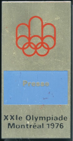 Stamp of Canada Press pin badge, with Games logo and "Presse" insc