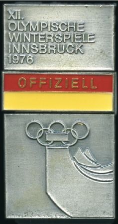 Stamp of Olympics » 1976 Innsbruck Official's pin badge, with Games legend above "OFF