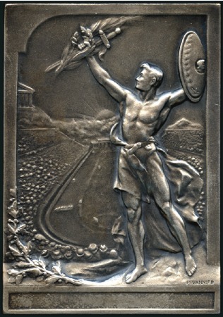 Stamp of Olympics Commemorative winner's plaque, 49x70mm, silvered b