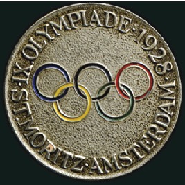 Stamp of Olympics » 1928 St. Moritz Swiss fund raising badge, 22mm, silvered by Huguen