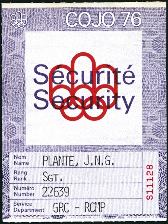 Stamp of Olympics » 1976 Montreal Security ID badge, 72x104mm, plastic case with cli