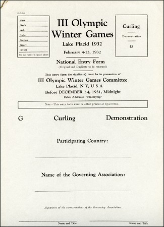 Stamp of United States Official entry form (unused) for the Curling demon