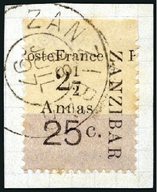Stamp of Colonies françaises » Zanzibar (Poste française) 1897 2 1/2 et 25 lilas pâle, bordure supérieure, o