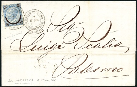 Stamp of Italy 1865 20C on 15C Blue (type III) cancelled by neat