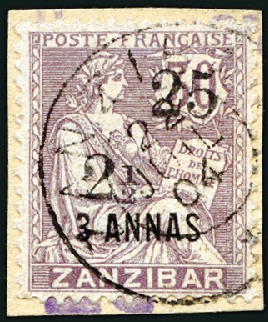 Stamp of Colonies françaises » Zanzibar (Poste française) 1904 ERREUR sans "c" après 25 et 2 1/2 sur 3a sur 