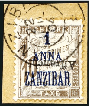 Stamp of Colonies françaises » Zanzibar (Poste française) 1904 ERREUR "Affrancht" RENVERSÉ au milieu sur 1a 
