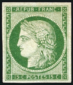 Stamp of France WDN see GC
1849 15c vert-jaune neuf, très bel exe