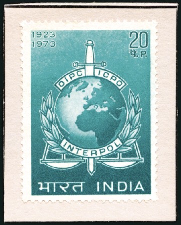 Stamp of India 1973 20p Interpol colour trials (3) in green, blue