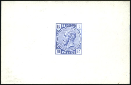 Stamp of Belgium » Belgique. 1883 Nouvelles valeurs - La Genèse 10c en bleu, Épreuve du coin sur petit feuillet ca