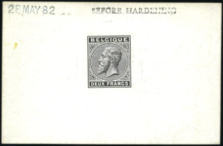 Stamp of Belgium » Belgique. 1883 Nouvelles valeurs - La Genèse 2F noir, Épreuve du coin sur petit feuillet carton