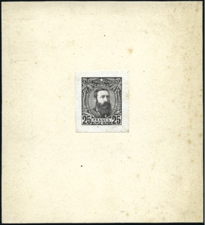 Stamp of Belgian Congo » Congo Belge 1887 Léopold II - Genèse Épreuve du coin du 25 centimes en noir sur papier