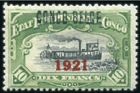 Stamp of Belgian Congo » General Issues from 1909 (June) 1921 "Récupération", surcharge "1921" sur le 10F v