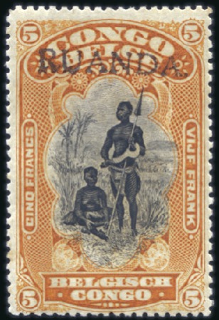 Stamp of Belgian Congo » Ruanda Urundi 1916 5F orange avec surcharge RUANDA type Grysolle