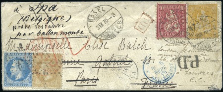 Stamp of Belgium » Belgique. Léopold 1er - Nouveau Type - Affranchissements mixtes, composés, etc. Extraordinaire lettre par Ballon monté avec combin