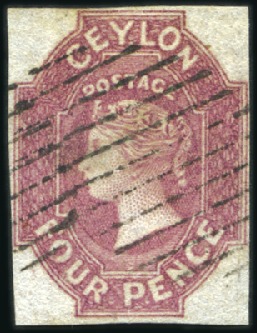Stamp of Ceylon 1857-59 4d dull rose, wmk large star, imperf, used