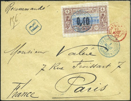 Stamp of Colonies françaises » Djibouti 1899 0.40 sur 4c obl. Djibouti 07.08.99 sur lettr