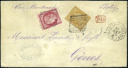 Stamp of France 1873 Lettre de Buenos Ayres pour l'Italie avec 80c