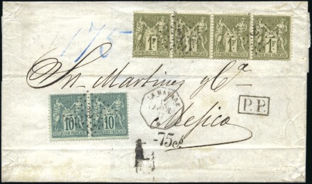 Stamp of France 1877 Pli de Cuba pour le Mexique avec 1F Sage en b