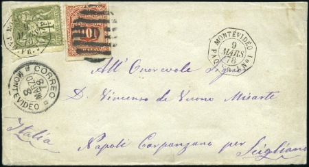 Stamp of France 1878 Pli de l'Uruguay pour l'Italie avec timbre d'