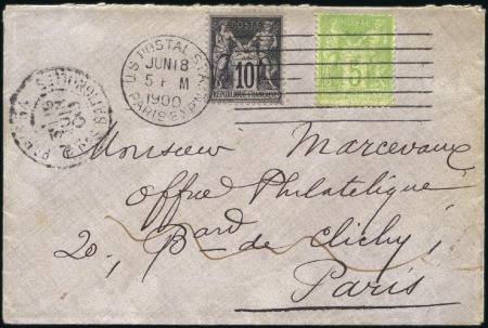 Stamp of France 1900 Enveloppe locale avec Sage 5c +10c obl. mécan
