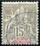 Stamp of Colonies françaises » Nouvelle-Calédonie 1896-1910, Groupe d'oblitérations rares sur 10 tim