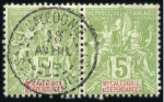 Stamp of Colonies françaises » Nouvelle-Calédonie 1908-1910, Rare cachet Service maritime sur 5 timb