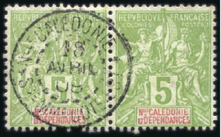 Stamp of Colonies françaises » Nouvelle-Calédonie 1908-1910, Rare cachet Service maritime sur 5 timb