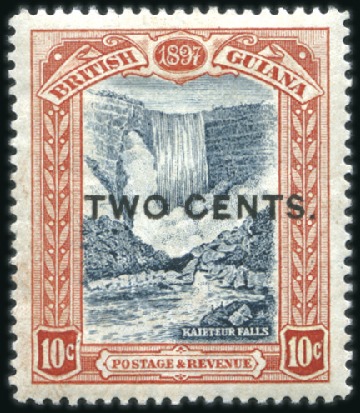Stamp of British Guiana 1899 2c on 10c mint og with watermark inverted and
