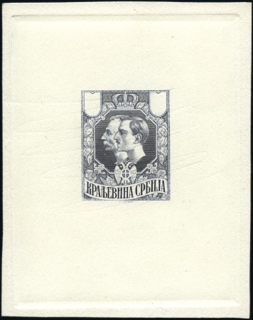 Stamp of Serbia 1918-20 Alexander & Peter, Proof in blue-grey sunk