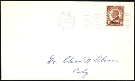 Stamp of United States 1929 1½c Nebraska Overprint (670), tied by predate