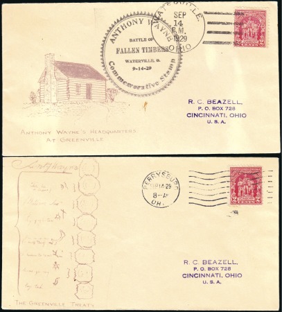 Stamp of United States 1929 2c Fallen Timbers (680), seven First Day cove