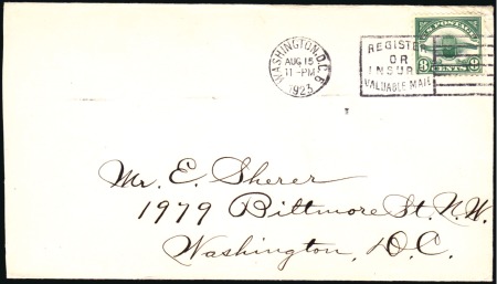 Stamp of United States 1923 8c Dark Green (C4) tied by First Day “Washing